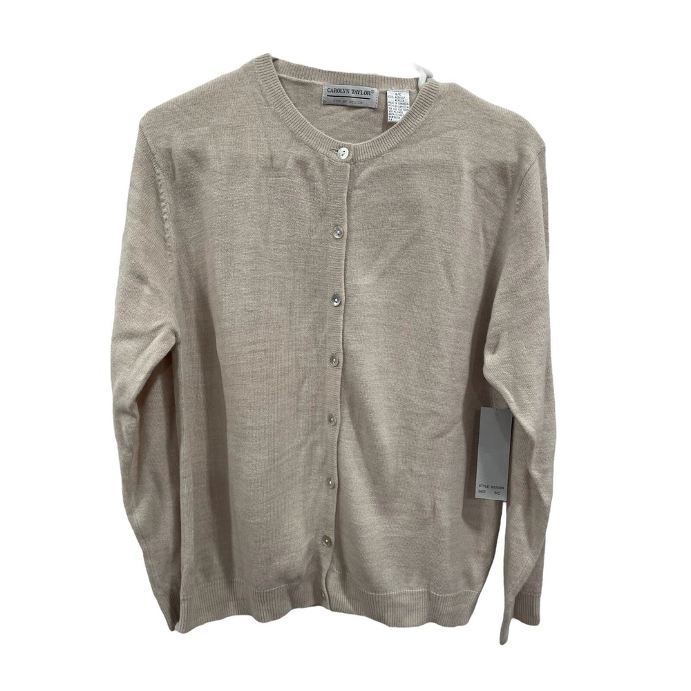 VTG NWT Carolyn Taylor Tan Button Up Cardigan‎ Sweater S AK107